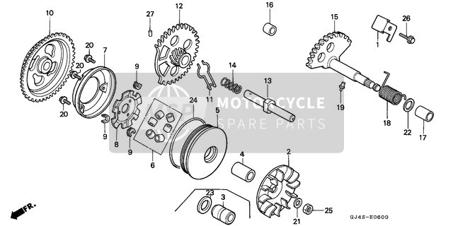 Honda SH75D 1995 Visage d'entraînement/Démarreur au pied Broche de Donner un coup pour un 1995 Honda SH75D